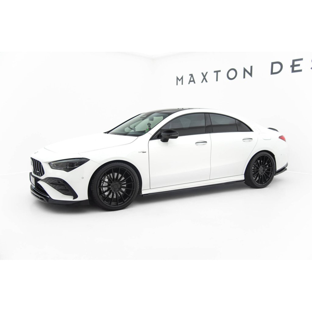 Maxton Design difuzory pod boční prahy pro Mercedes CLA C118/AMG 35 Facelift, C118/AMG 45 Facelift, černý lesklý plast ABS, Coupe / Shooting Brake