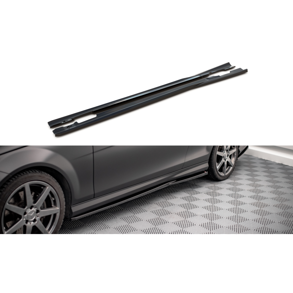 Maxton Design difuzory pod boční prahy pro Mercedes třída C W204/AMG-Line, černý lesklý plast ABS, Coupe