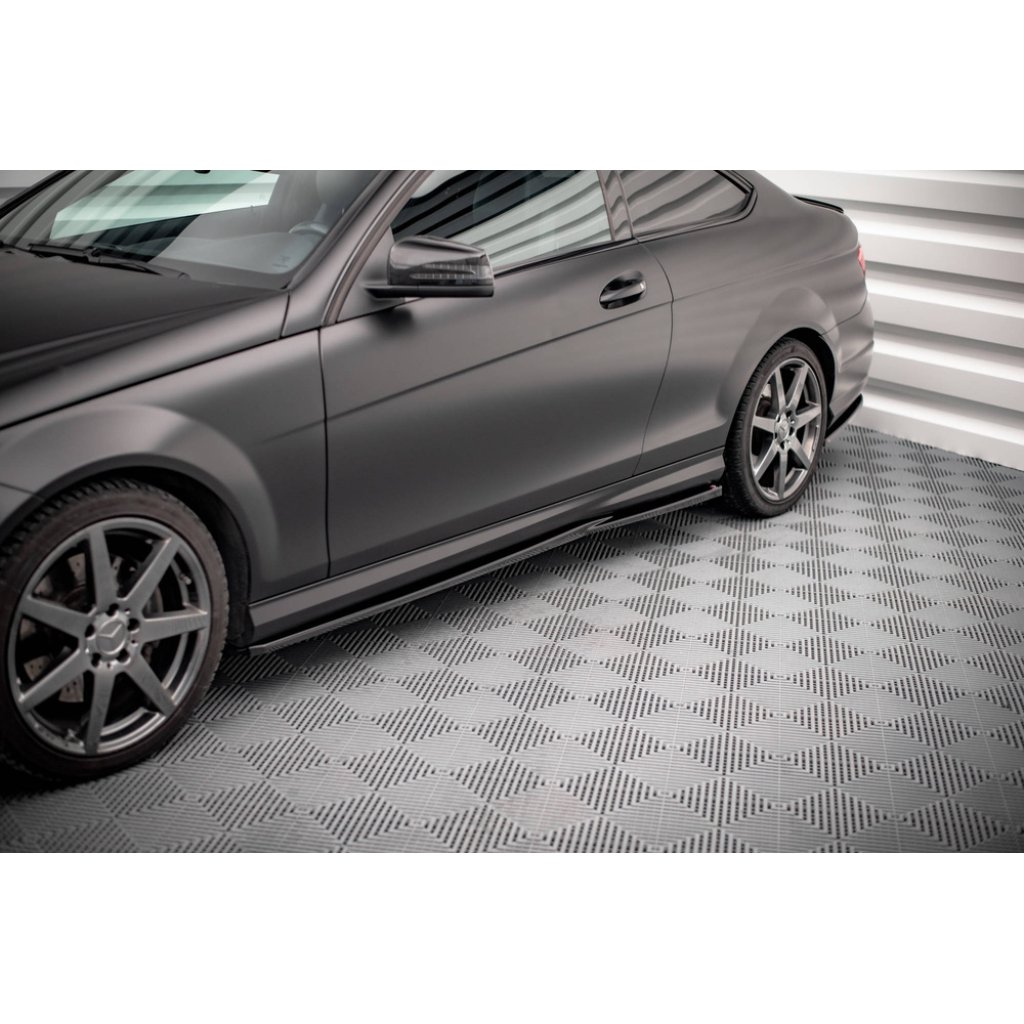 Maxton Design difuzory pod boční prahy pro Mercedes třída C W204/AMG-Line, černý lesklý plast ABS, Coupe