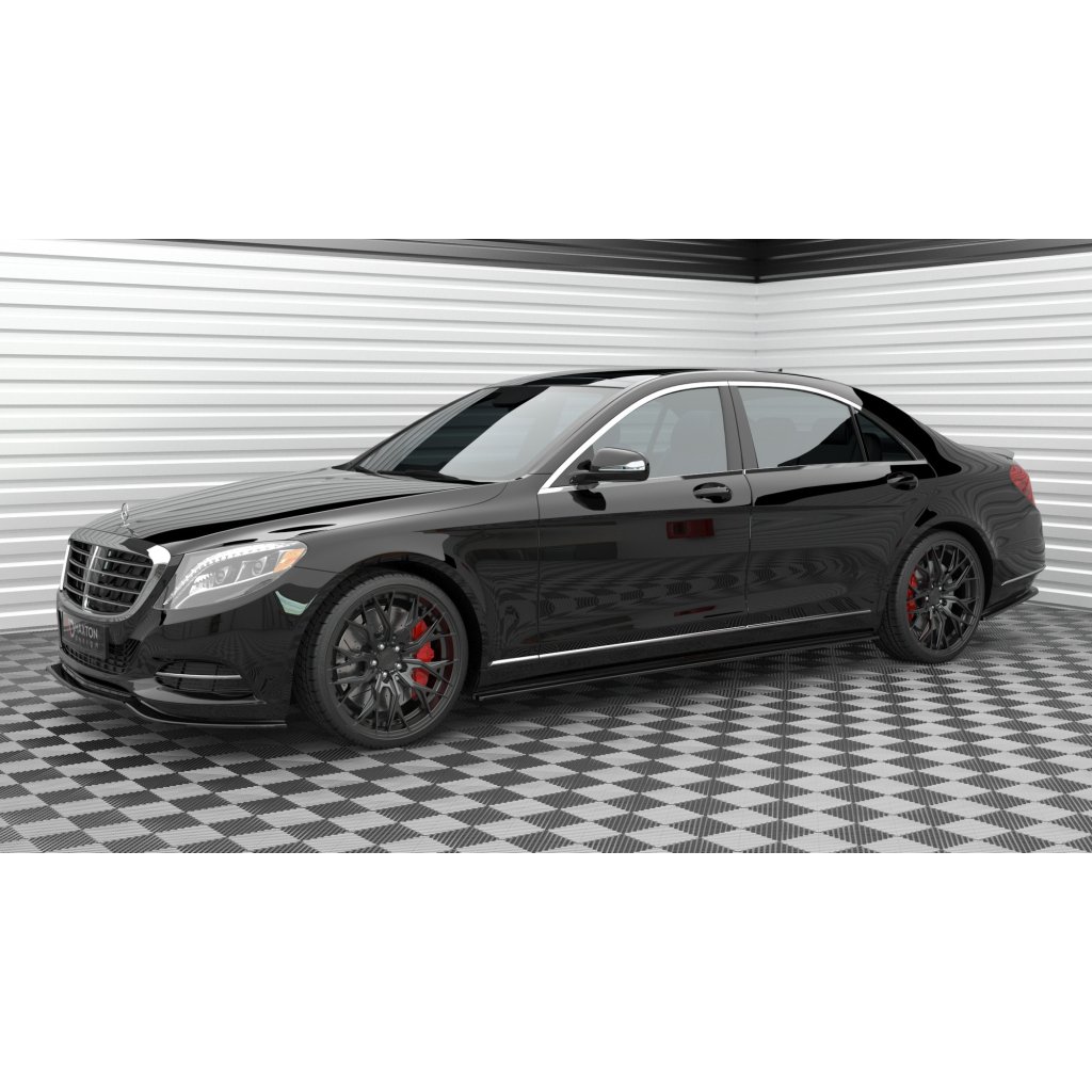 Maxton Design difuzory pod boční prahy pro Mercedes třída S W222 Standard, černý lesklý plast ABS, Long, Long Facelift