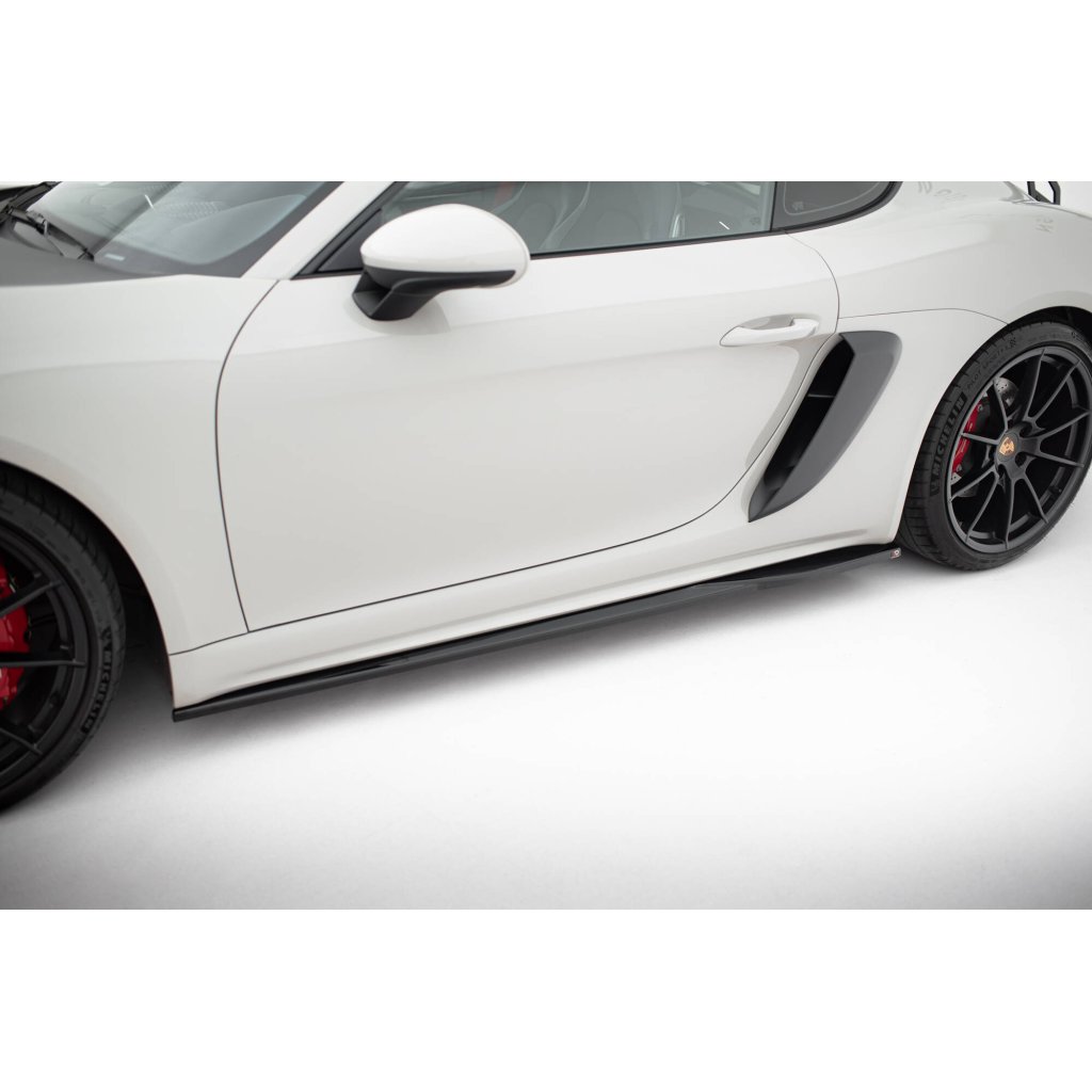 Maxton Design difuzory pod boční prahy pro Porsche Cayman 982c, černý lesklý plast ABS, 718 GTS