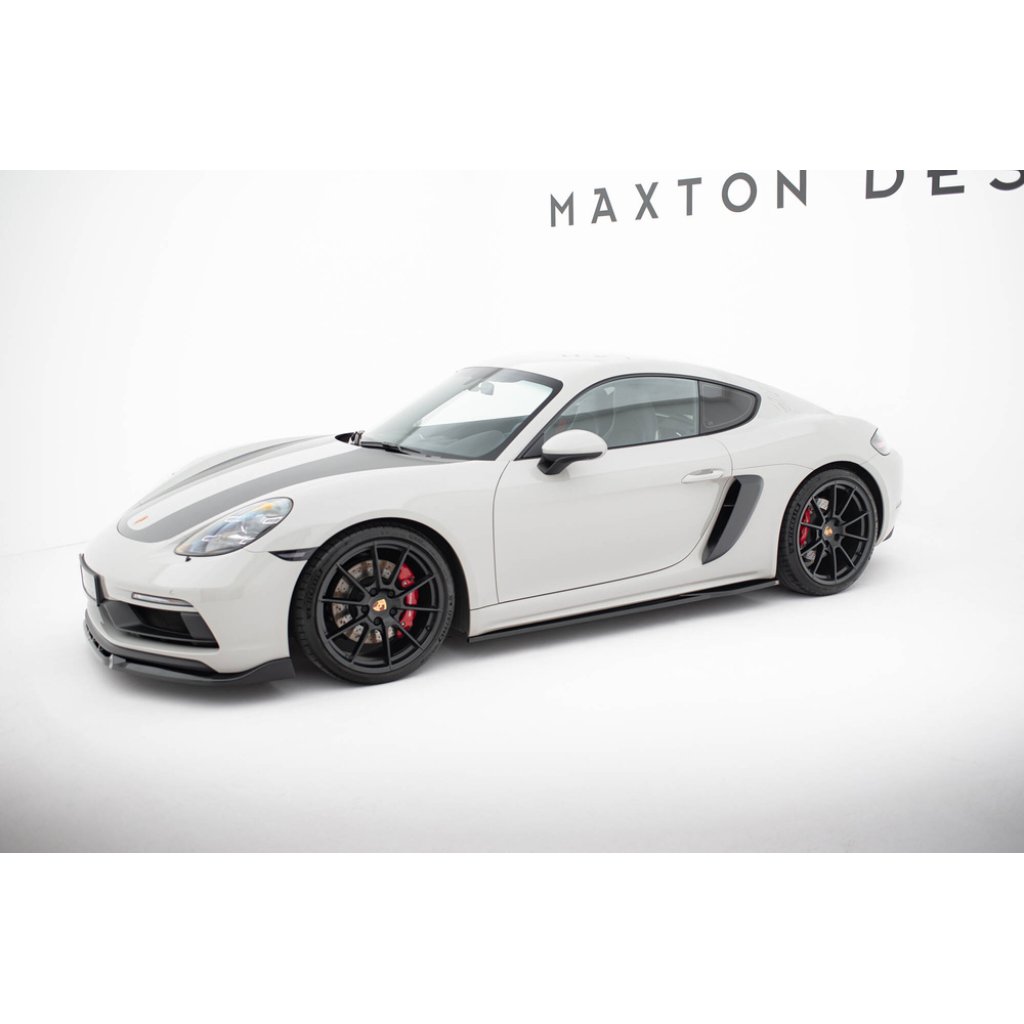 Maxton Design difuzory pod boční prahy pro Porsche Cayman 982c, černý lesklý plast ABS, 718 GTS
