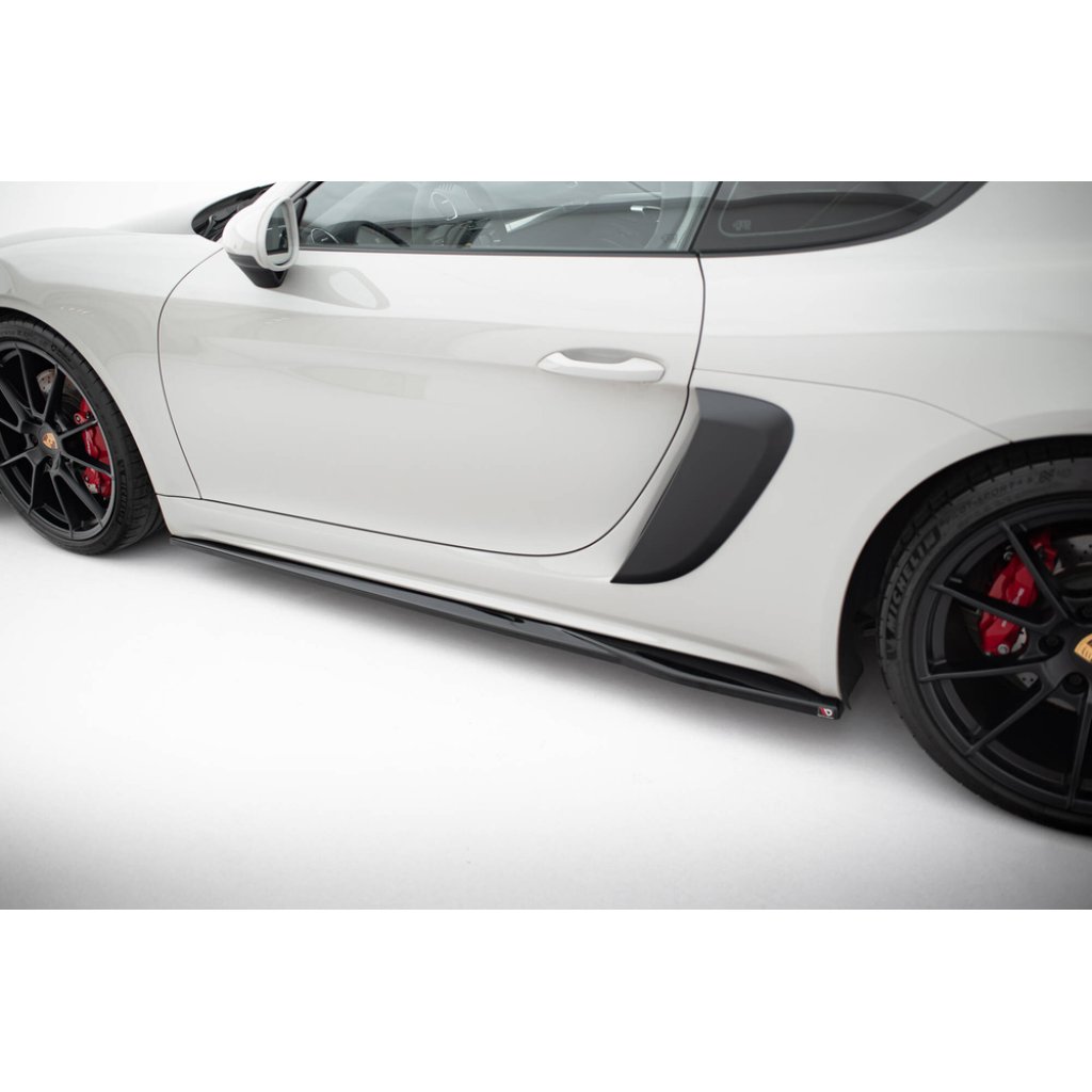 Maxton Design difuzory pod boční prahy pro Porsche Cayman 982c, černý lesklý plast ABS, 718 GTS