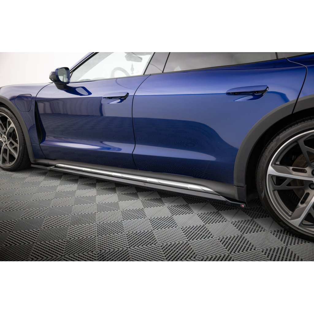 Maxton Design difuzory pod boční prahy pro Porsche Taycan 4S, černý lesklý plast ABS, Cross Turismo
