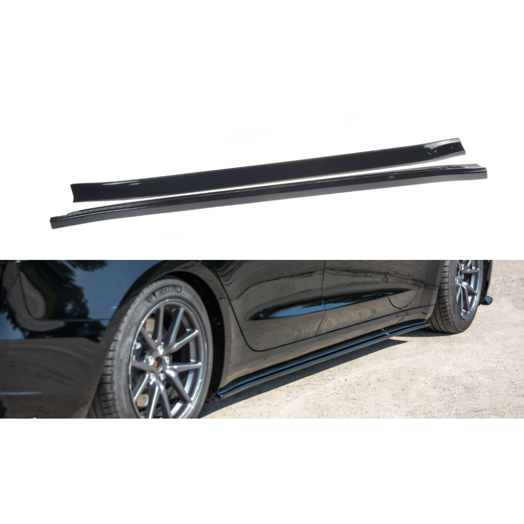 Maxton Design difuzory pod boční prahy pro Tesla Model 3 Mk1, černý lesklý plast ABS