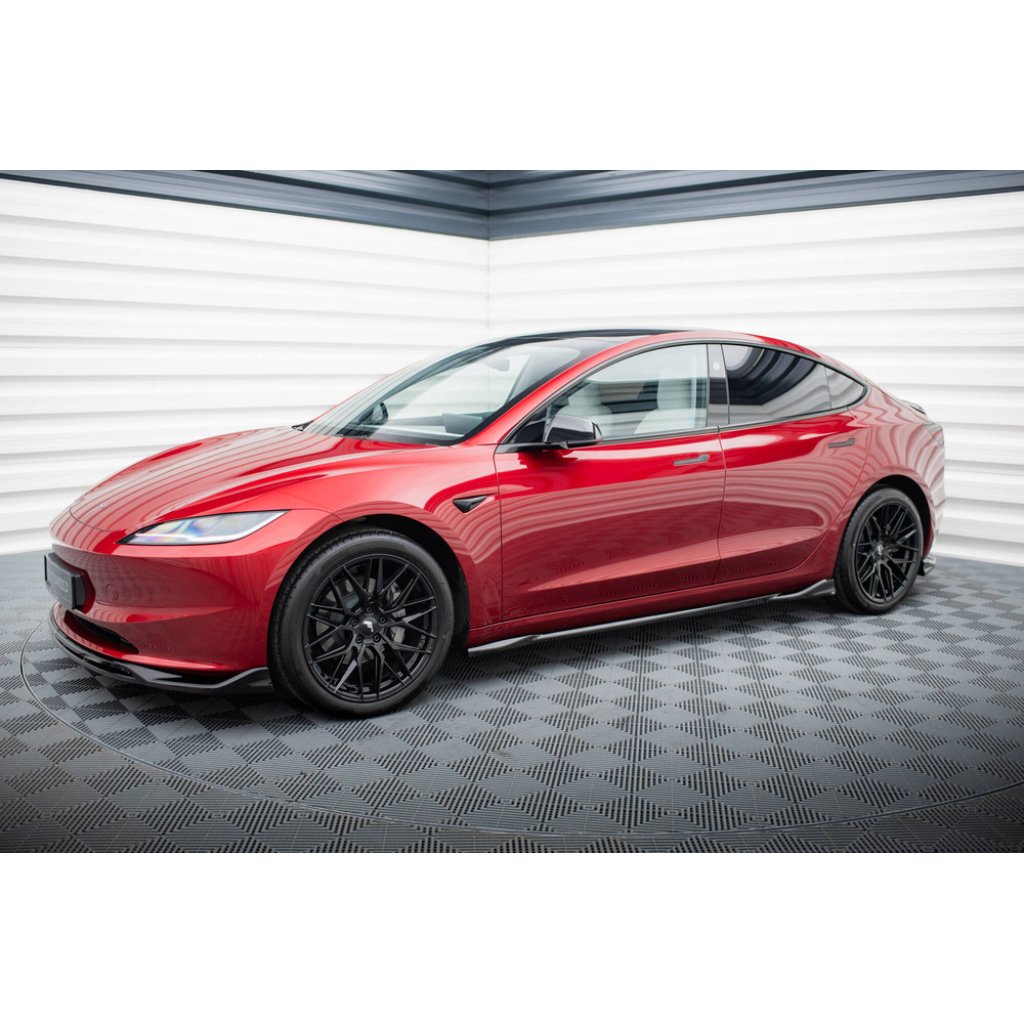 Maxton Design difuzory pod boční prahy pro Tesla Model 3 Mk1 Project Highland Facelift, černý lesklý plast ABS