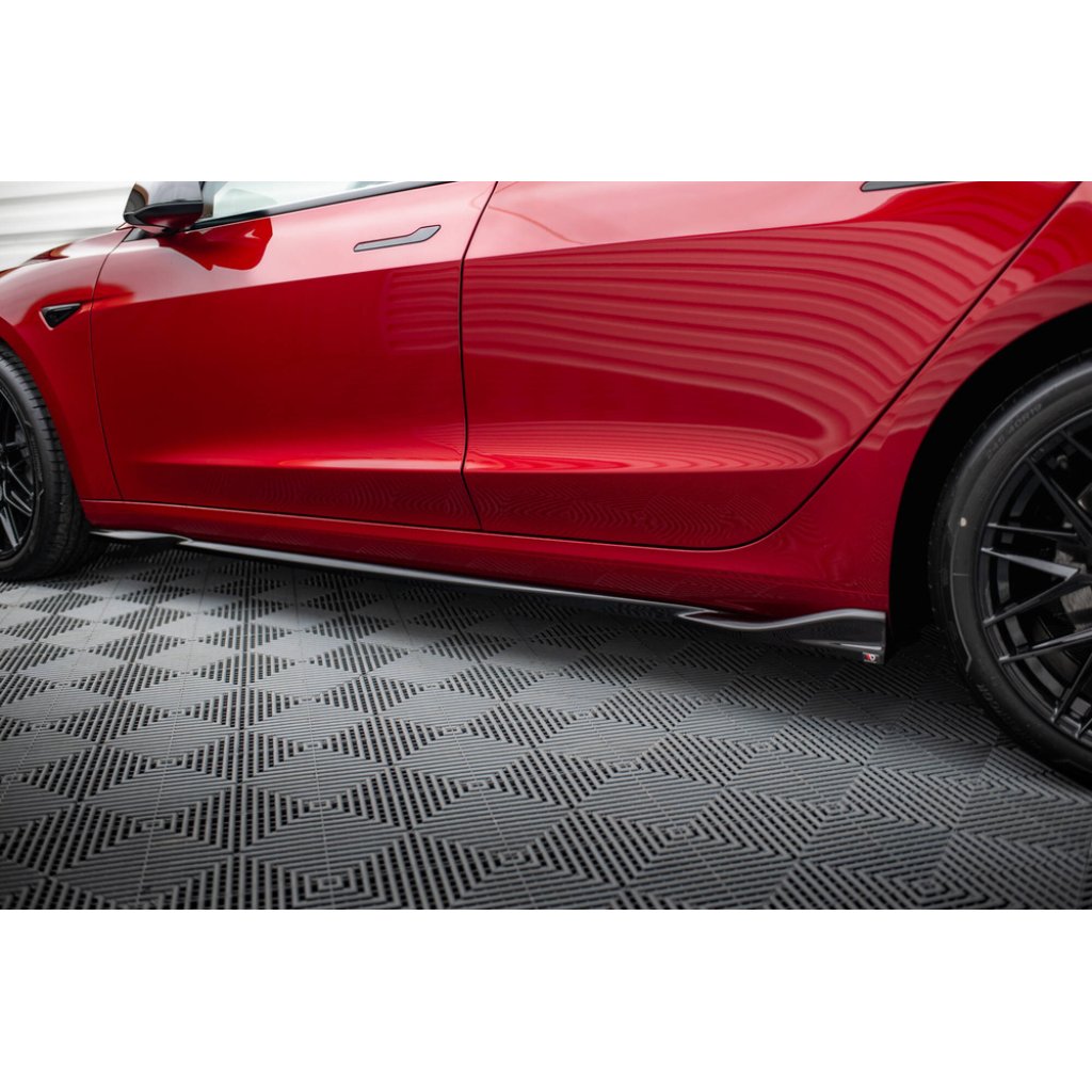 Maxton Design difuzory pod boční prahy pro Tesla Model 3 Mk1 Project Highland Facelift, černý lesklý plast ABS
