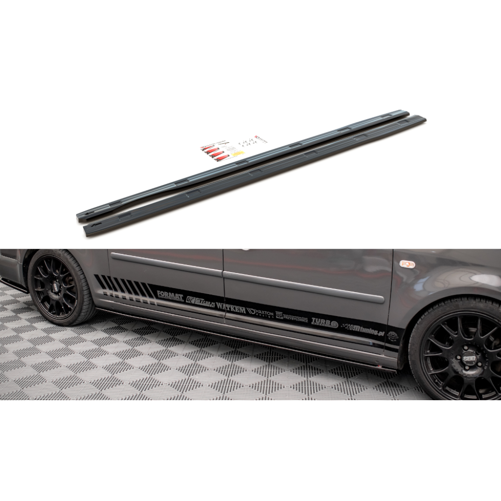 Maxton Design difuzory pod boční prahy pro Volkswagen Caddy Mk3 Facelift, černý lesklý plast ABS, pro verzi Long