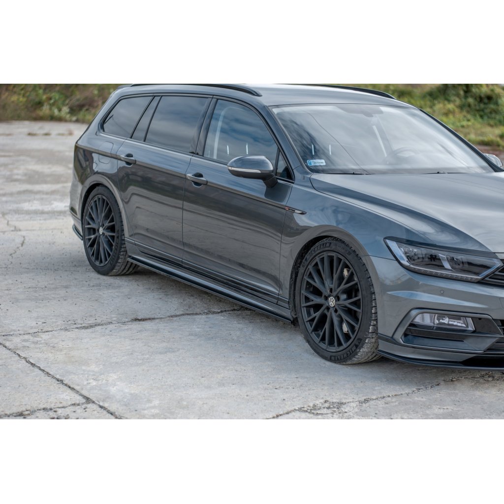 Maxton Design difuzory pod boční prahy pro Volkswagen Passat Mk8 (B8), černý lesklý plast ABS, R-Line