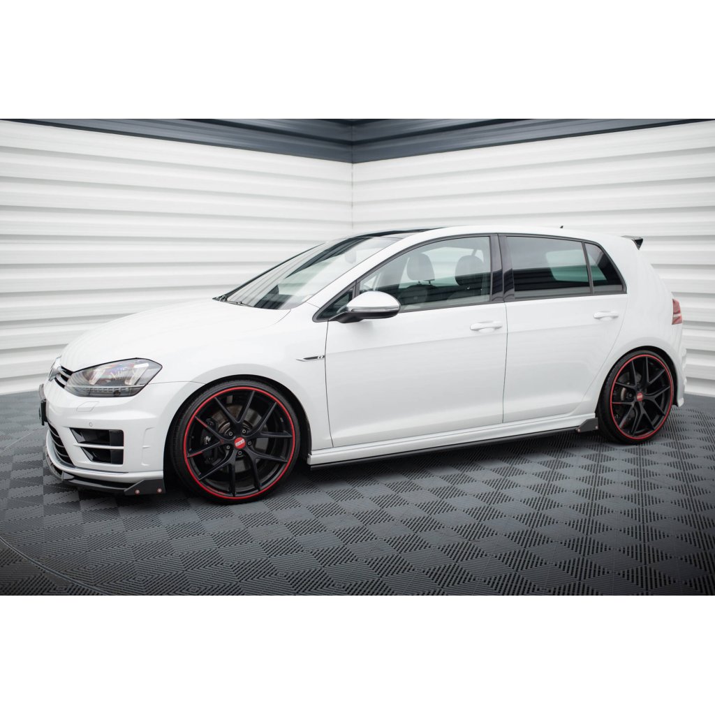 Maxton Design difuzory pod boční prahy v.3 s křidélky pro Volkswagen Golf R Mk7, černý lesklý plast ABS