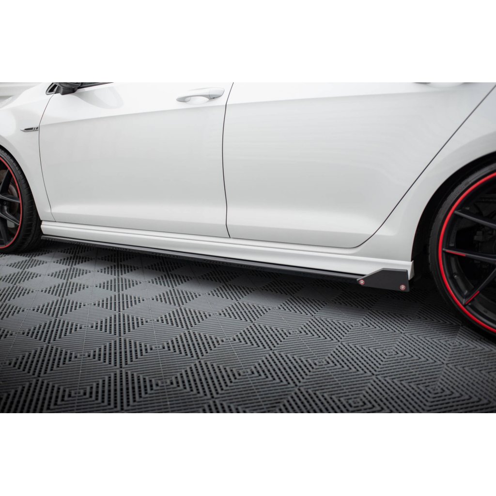Maxton Design difuzory pod boční prahy v.3 s křidélky pro Volkswagen Golf R Mk7, černý lesklý plast ABS