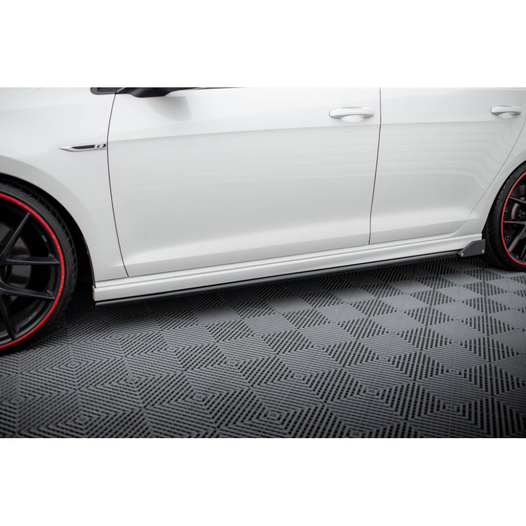 Maxton Design difuzory pod boční prahy v.3 s křidélky pro Volkswagen Golf R Mk7, černý lesklý plast ABS