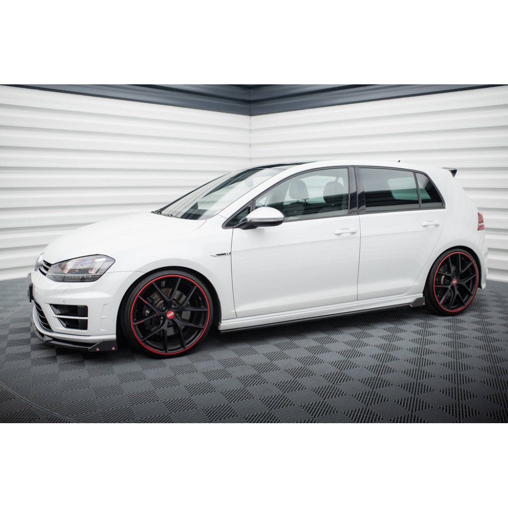Maxton Design difuzory pod boční prahy v.3 s křidélky pro Volkswagen Golf R Mk7, černý lesklý plast ABS