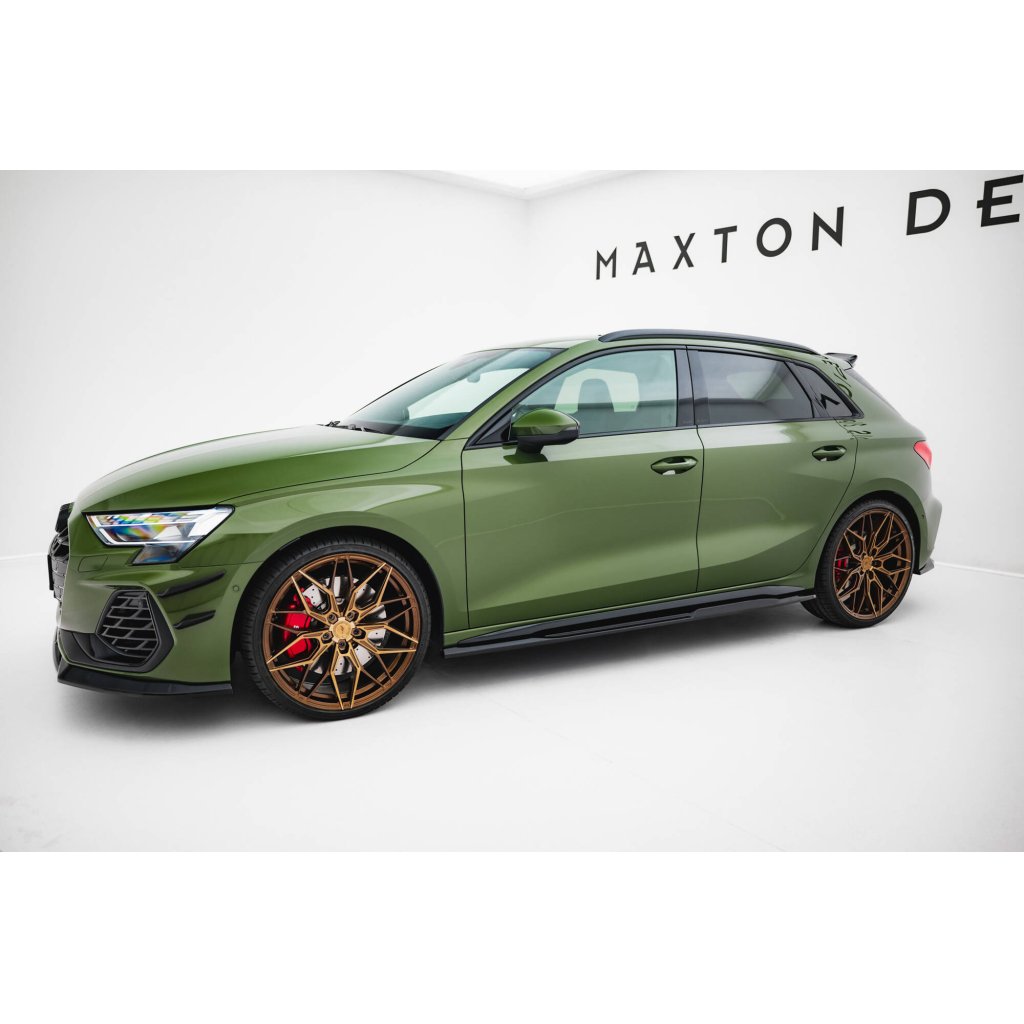 Maxton Design difuzory pod boční prahy ver.2 pro Audi A3 8Y Facelift, černý lesklý plast ABS, S-Line / S-Line Sedan