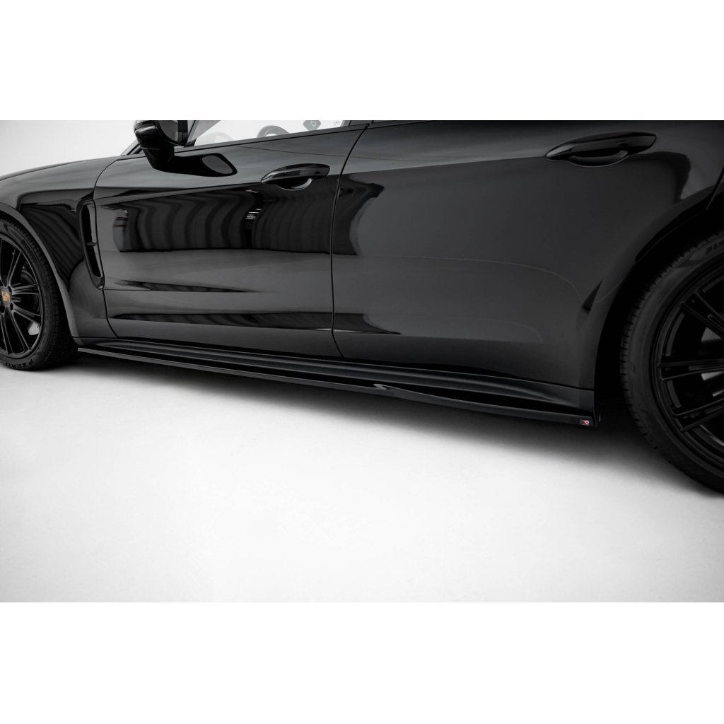 Maxton Design difuzory pod boční prahy ver.2 pro Porsche Panamera 971 E-Hybrid, černý lesklý plast ABS, vč. Turbo S