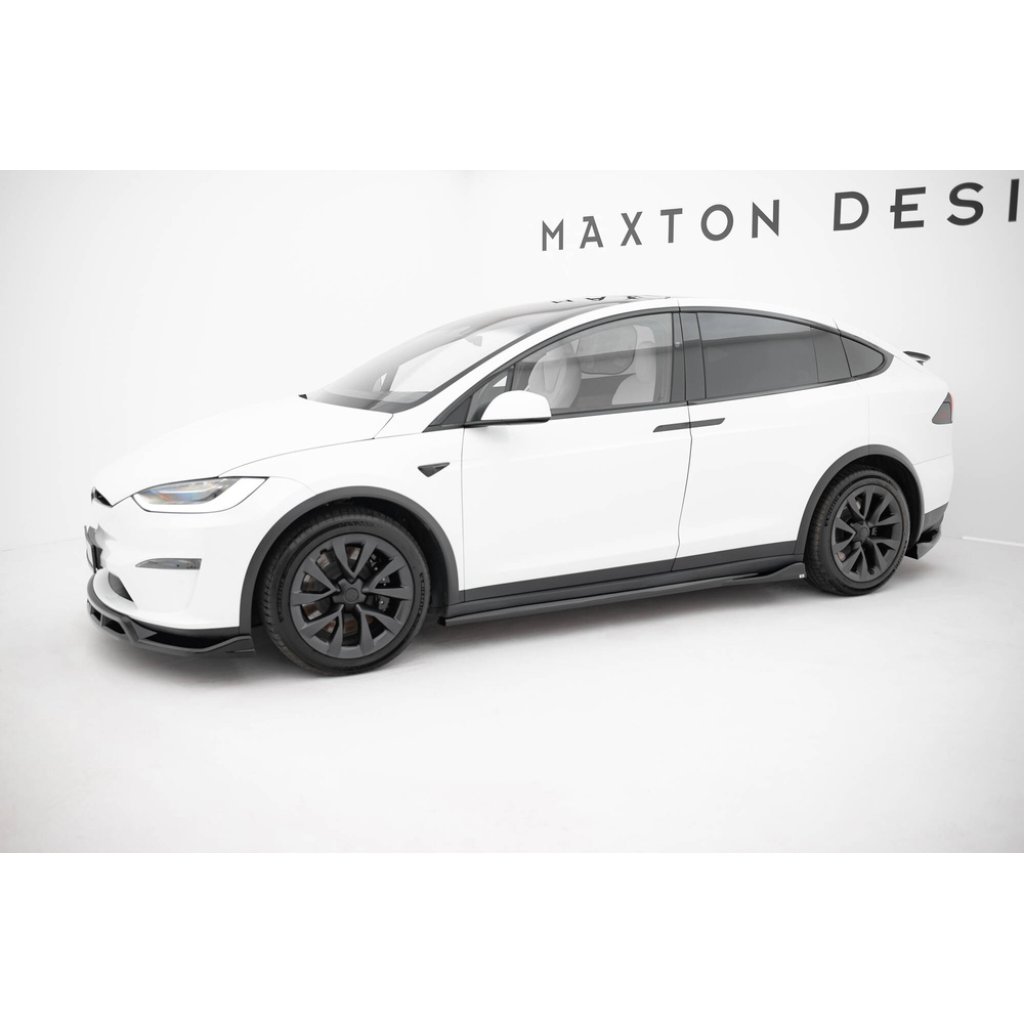 Maxton Design difuzory pod boční prahy ver.2 pro Tesla Model X Mk1 Facelift, černý lesklý plast ABS