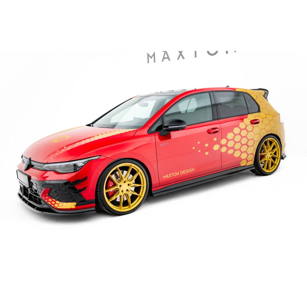 Maxton Design difuzory pod boční prahy ver.2 pro Volkswagen Golf GTI Mk8 Facelift, černý lesklý plast ABS, Clubsport