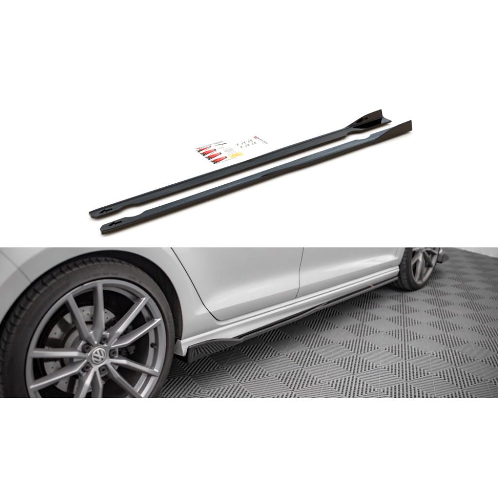 Maxton Design difuzory pod boční prahy ver.2 pro Volkswagen Golf R Mk7, černý lesklý plast ABS