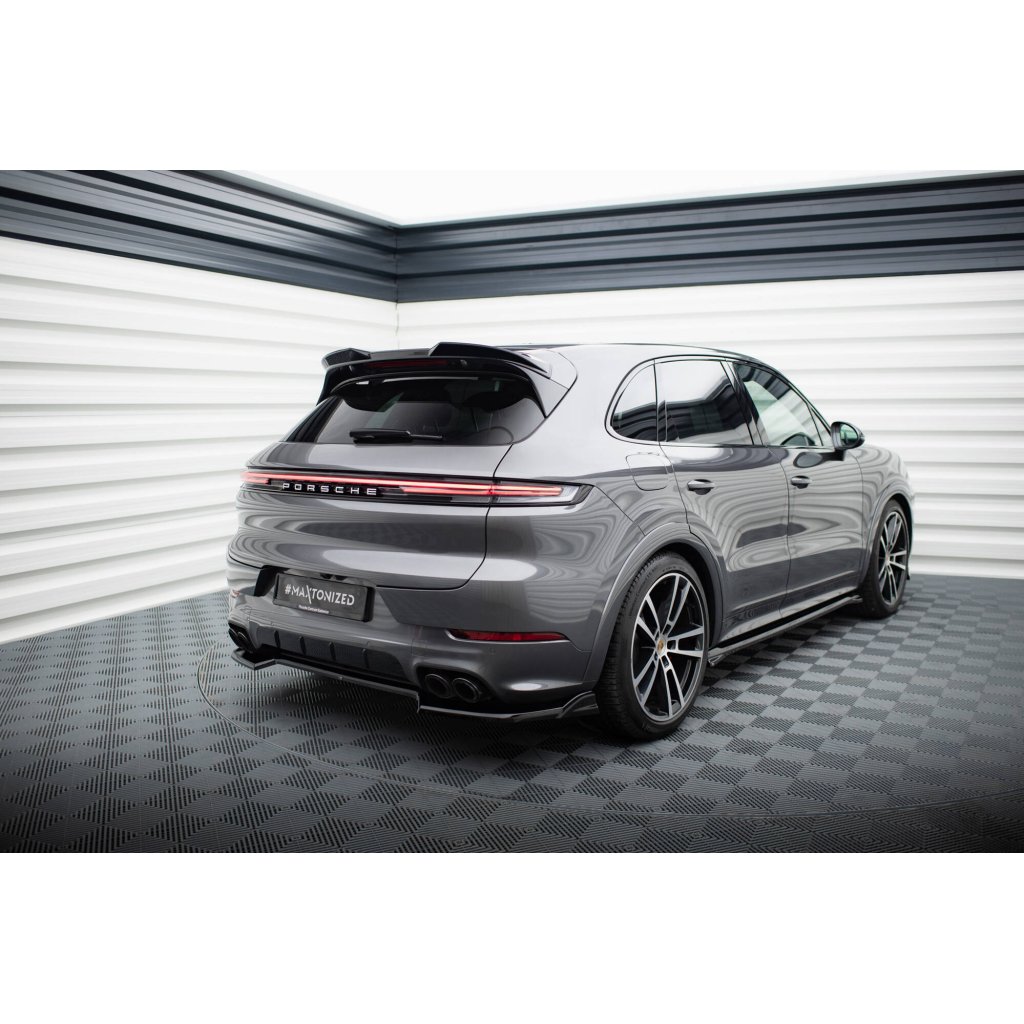 Maxton Design prodloužení spoileru 3d pro Porsche Cayenne Mk3 Facelift, černý lesklý plast ABS, SUV - S/ E-Hybrid/ S E-Hybrid