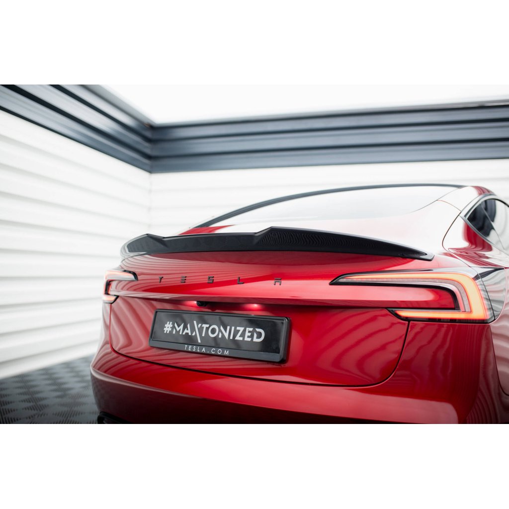 Maxton Design prodloužení spoileru 3d pro Tesla Model 3 Mk1, Mk1 Project Highland Facelift, černý lesklý plast ABS