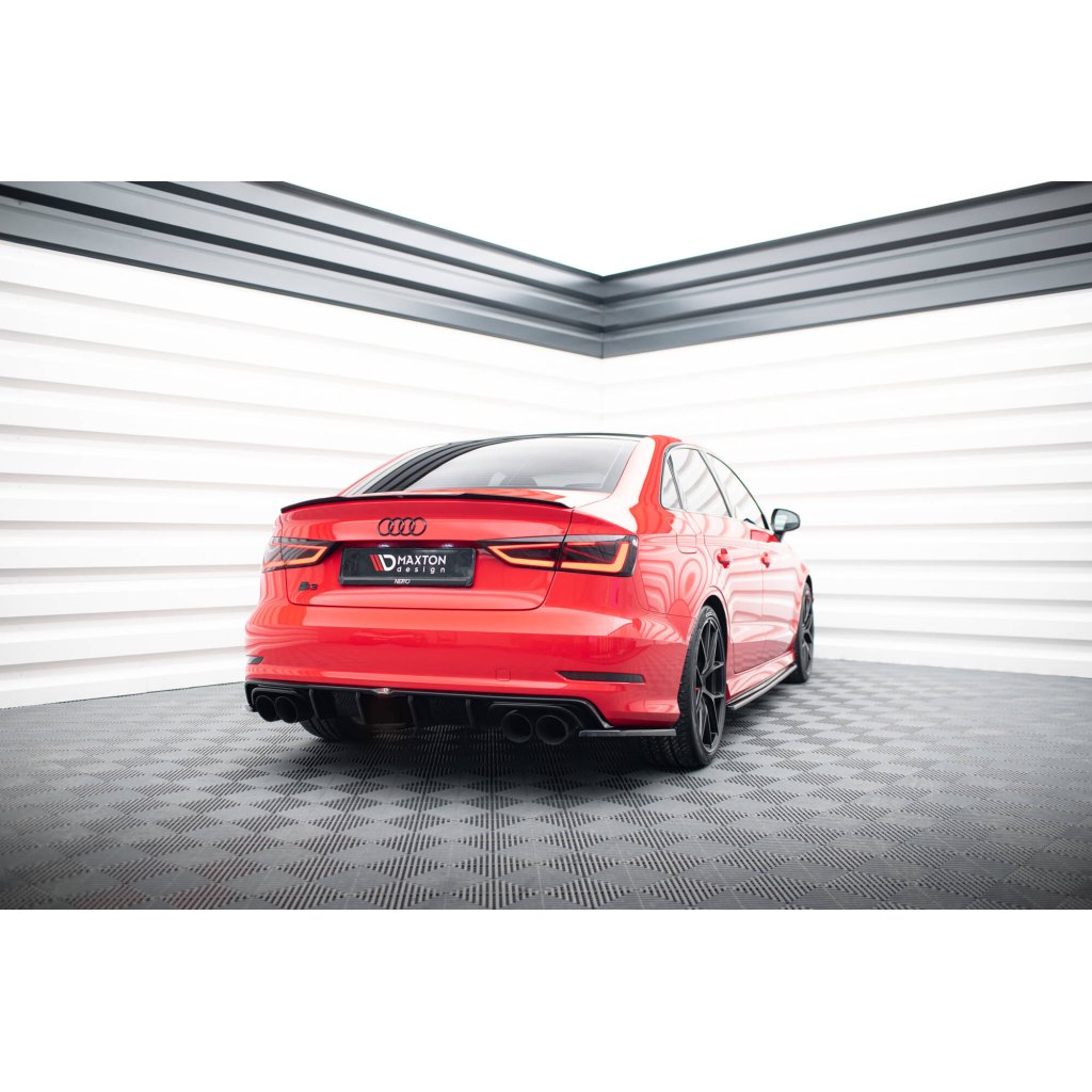 Maxton Design prodloužení spoileru pro Audi A3 8V, černý lesklý plast ABS, Sedan, S-Line Sedan