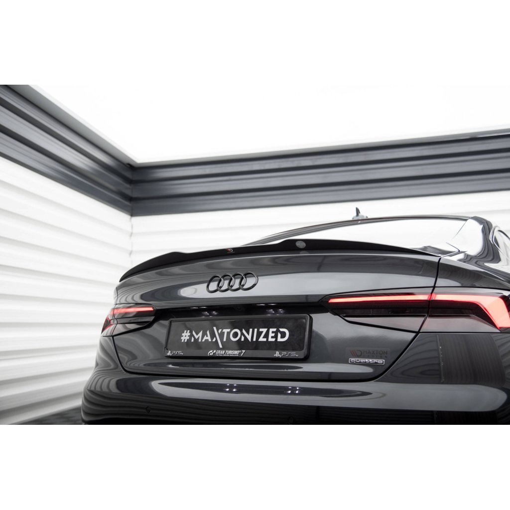 Maxton Design prodloužení spoileru pro Audi A5 F5, F5 FL, černý lesklý plast ABS, S-Line, Sportback