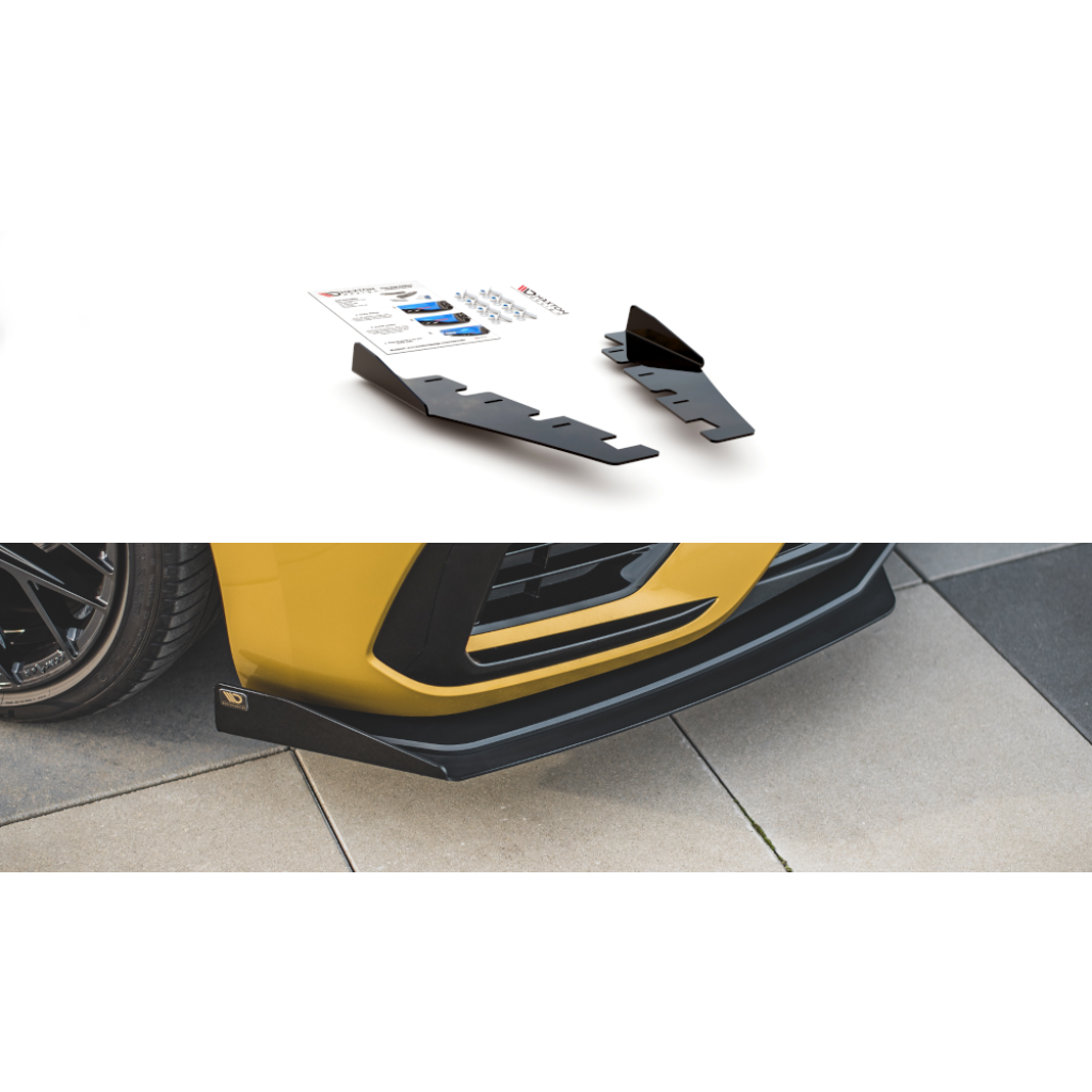 Maxton Design rohové spoilery pod přední nárazník pro Volkswagen Arteon R-Line, černý lesklý plast ABS