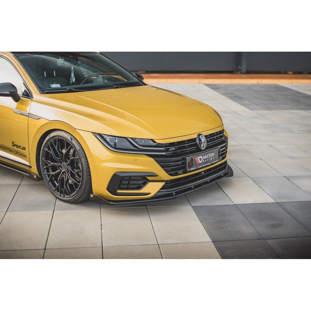 Maxton Design rohové spoilery pod přední nárazník pro Volkswagen Arteon R-Line, černý lesklý plast ABS