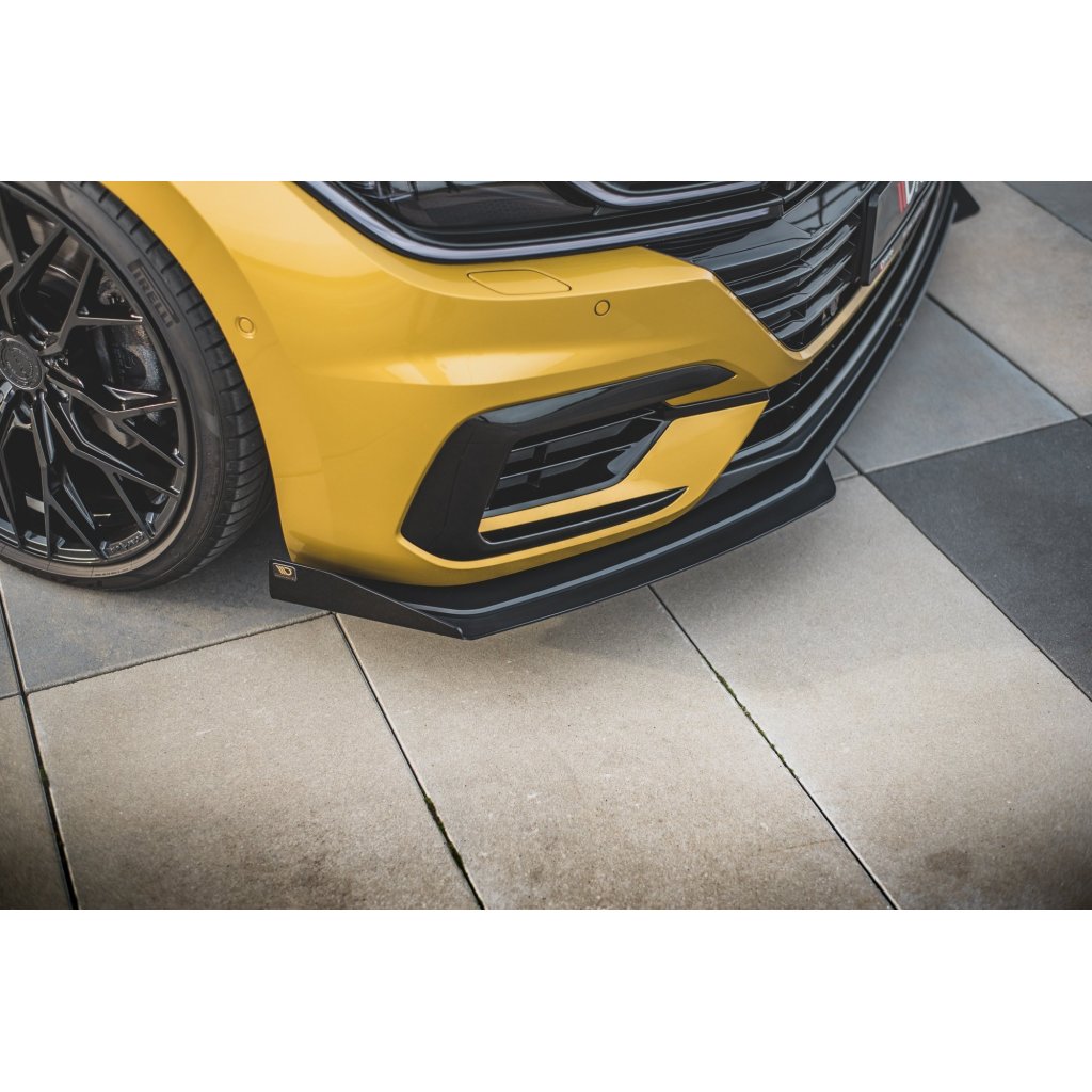Maxton Design rohové spoilery pod přední nárazník pro Volkswagen Arteon R-Line, černý lesklý plast ABS