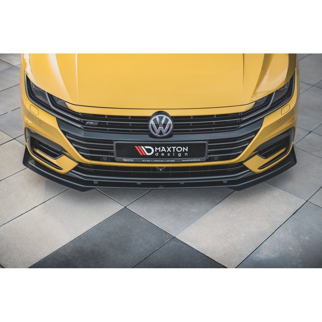 Maxton Design rohové spoilery pod přední nárazník pro Volkswagen Arteon R-Line, černý lesklý plast ABS