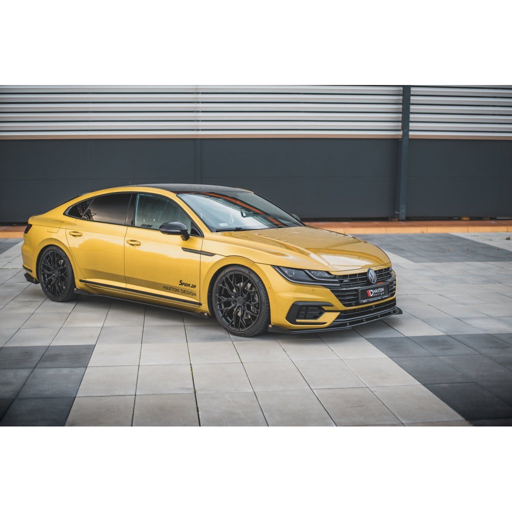 Maxton Design rohové spoilery pod přední nárazník pro Volkswagen Arteon R-Line, černý lesklý plast ABS