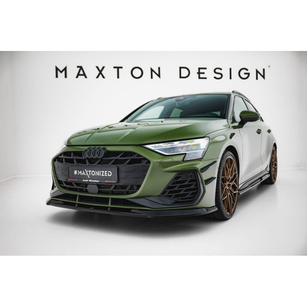 Maxton Design spoiler pod přední nárazník pro Audi A3 8Y Facelift, černý lesklý plast ABS, S-Line / S-Line Sedan
