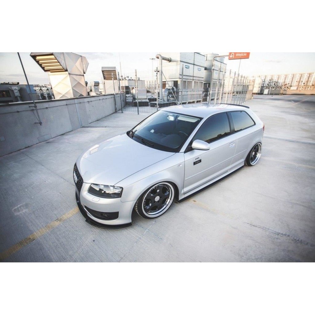 Maxton Design spoiler pod přední nárazník pro Audi S3 8P, černý lesklý plast ABS