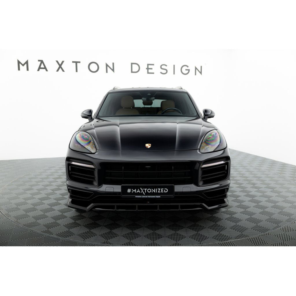 Maxton Design spoiler pod přední nárazník pro Porsche Cayenne Mk3 Sport Design, černý lesklý plast ABS