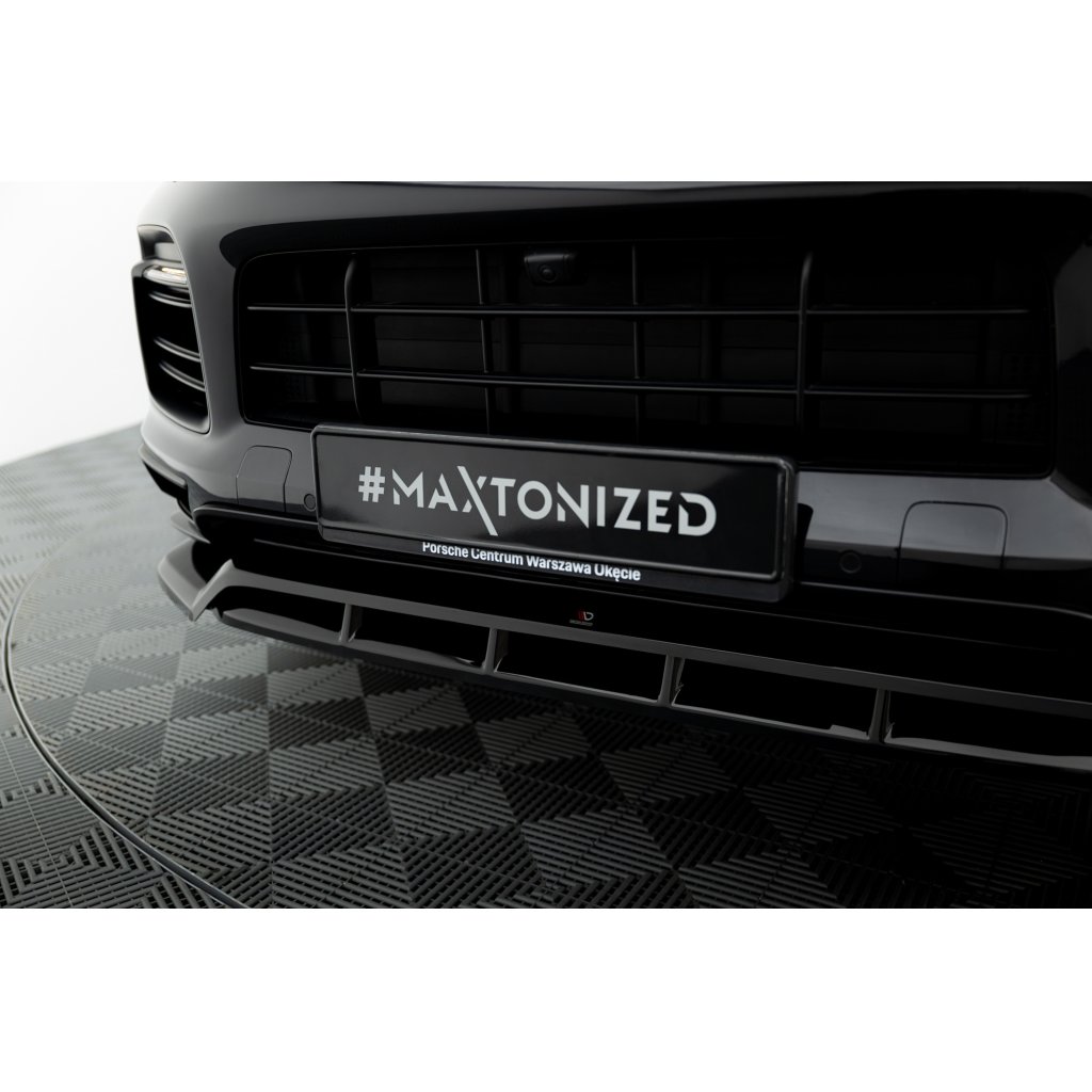 Maxton Design spoiler pod přední nárazník pro Porsche Cayenne Mk3 Sport Design, černý lesklý plast ABS