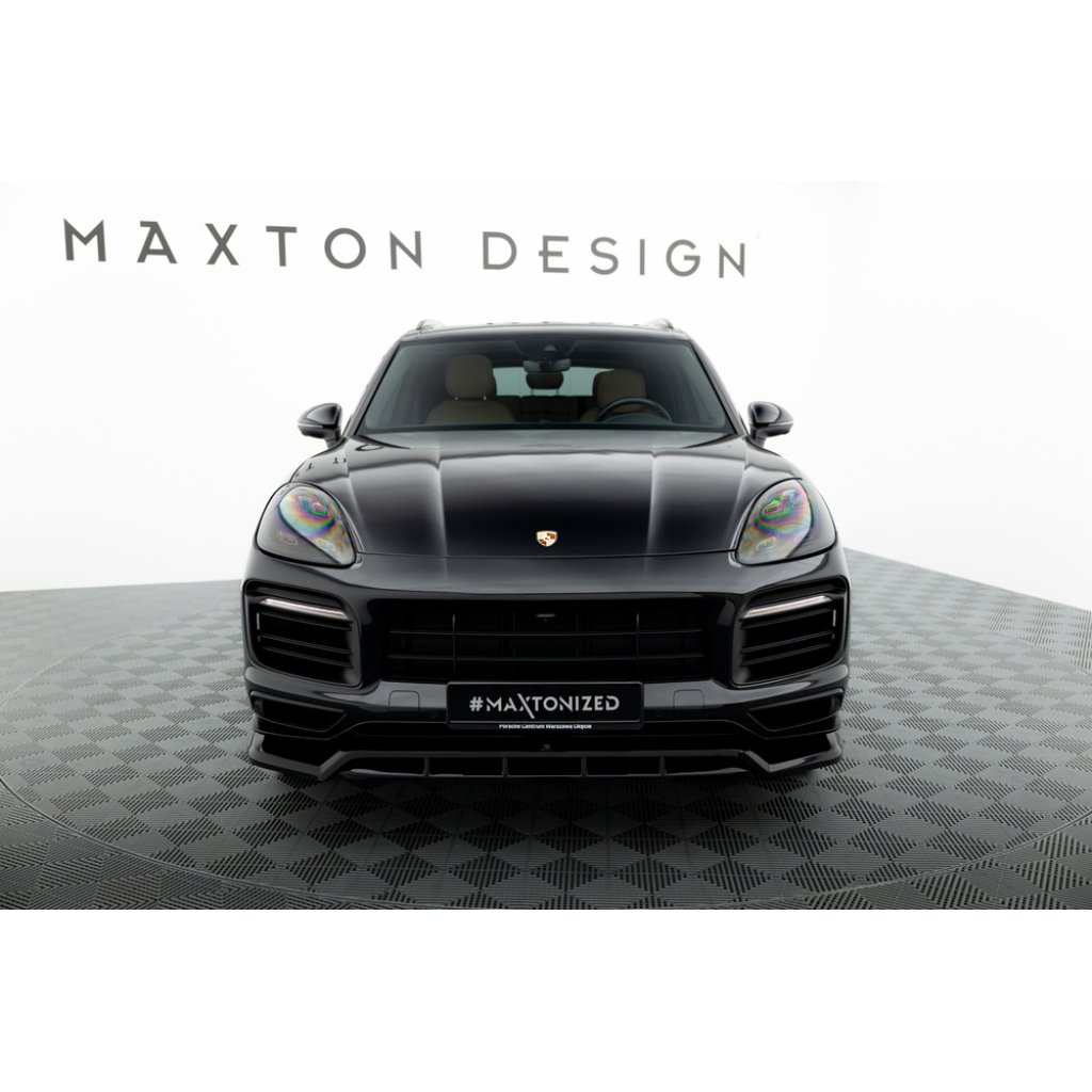 Maxton Design spoiler pod přední nárazník pro Porsche Cayenne Mk3 Sport Design, černý lesklý plast ABS