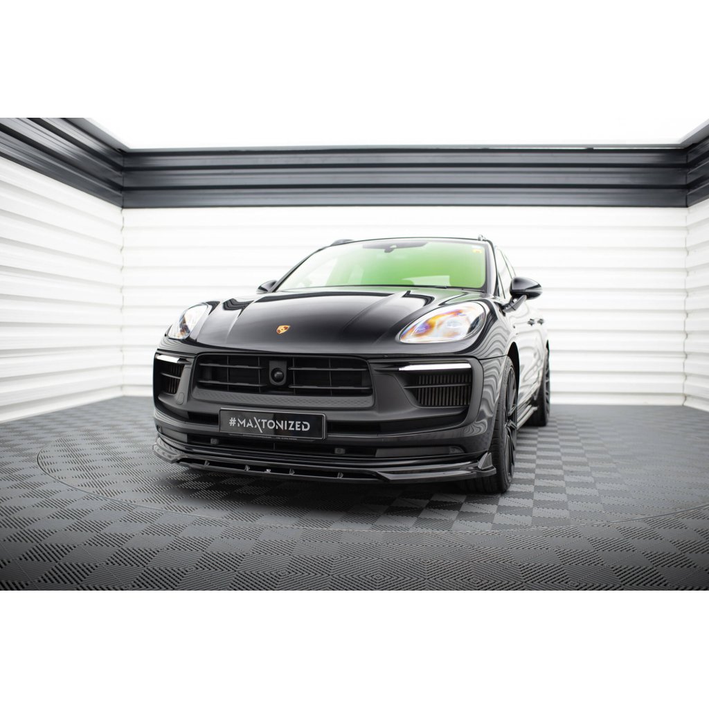 Maxton Design spoiler pod přední nárazník pro Porsche Macan GTS Mk1 Facelift 2, černý lesklý plast ABS
