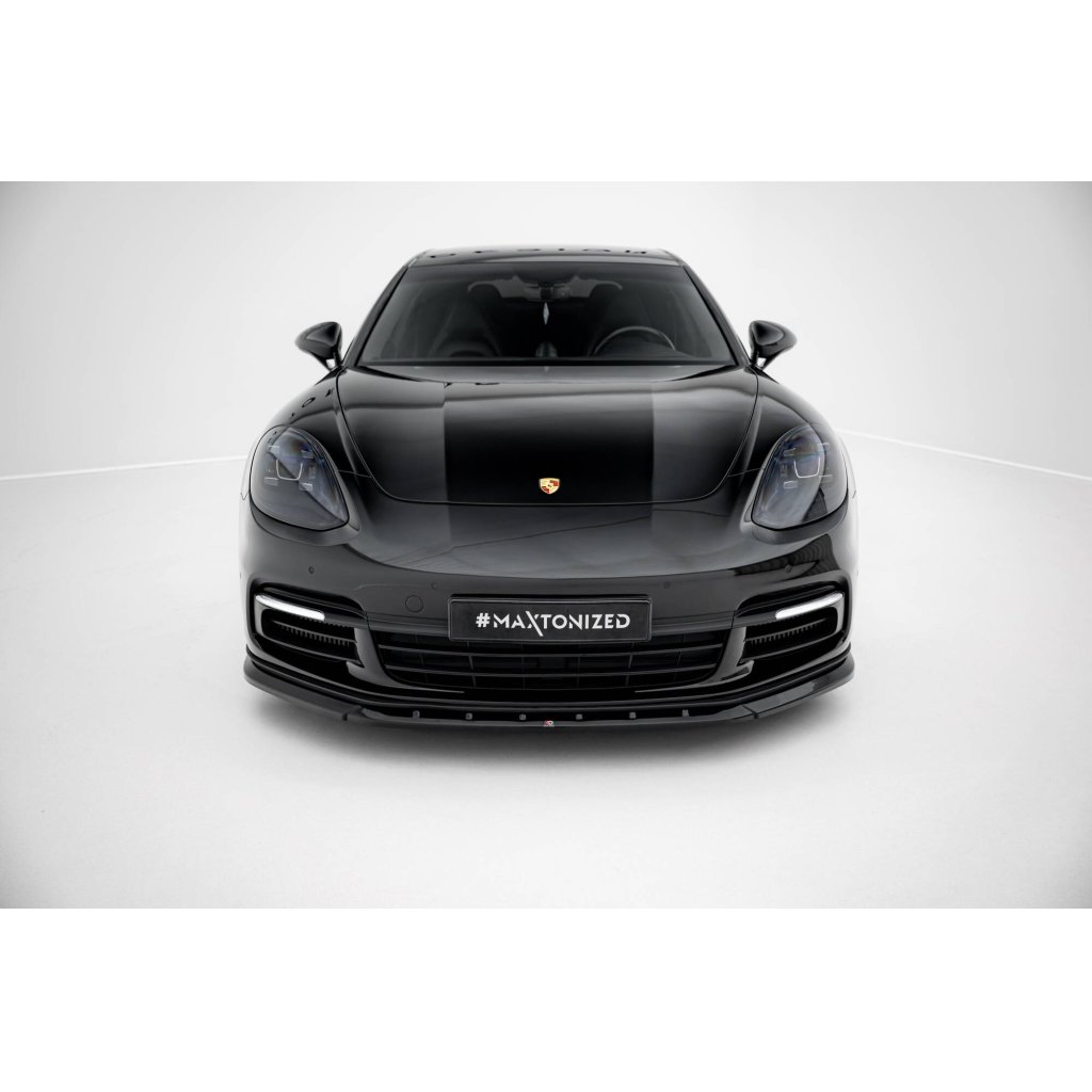 Maxton Design spoiler pod přední nárazník pro Porsche Panamera 4S 971, 971 E-Hybrid, černý lesklý plast ABS