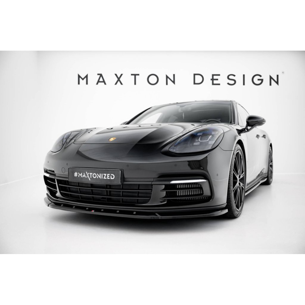 Maxton Design spoiler pod přední nárazník pro Porsche Panamera 4S 971, 971 E-Hybrid, černý lesklý plast ABS