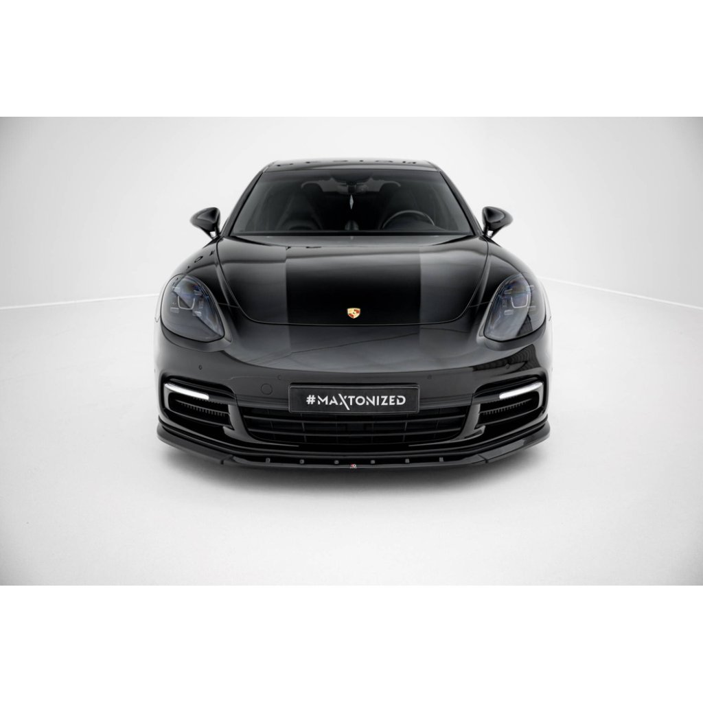 Maxton Design spoiler pod přední nárazník pro Porsche Panamera 4S 971, 971 E-Hybrid, černý lesklý plast ABS
