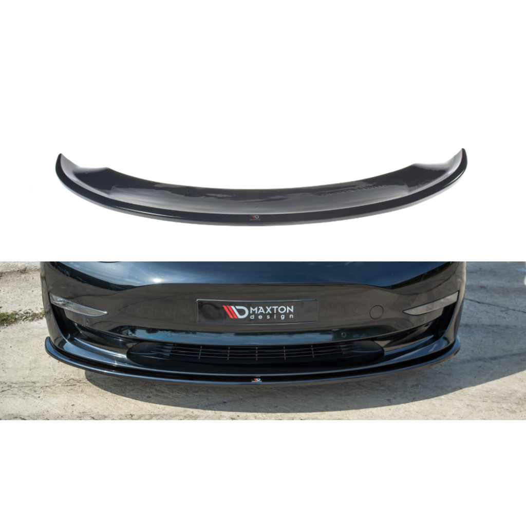 Maxton Design spoiler pod přední nárazník pro Tesla Model 3 Mk1, černý lesklý plast ABS