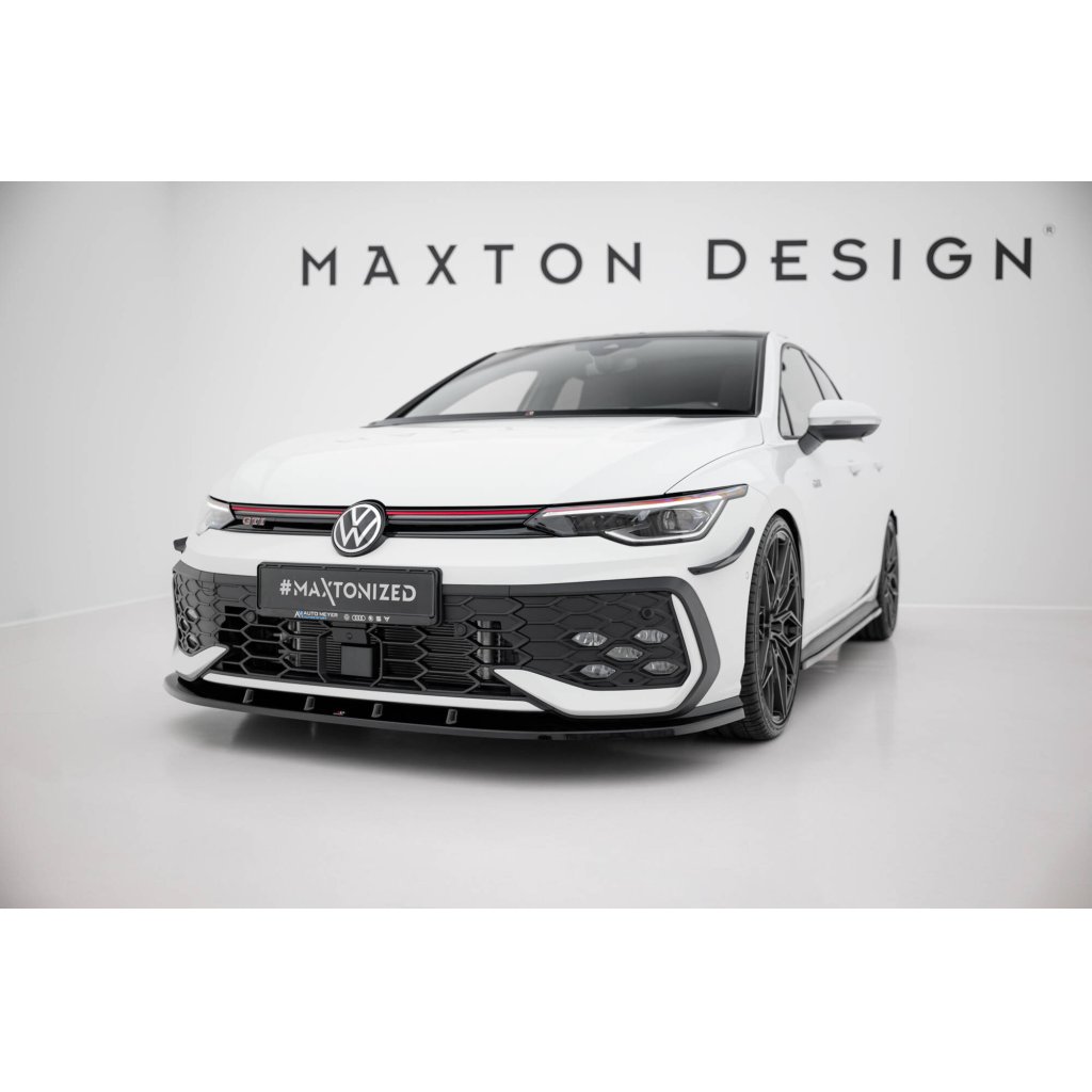 Maxton Design spoiler pod přední nárazník pro Volkswagen Golf GTI Mk8 Facelift, černý lesklý plast ABS
