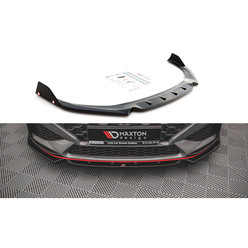 Maxton Design spoiler pod přední nárazník s křidélky ver.1 pro Hyundai i30 N MK3 Facelift, černý lesklý plast ABS