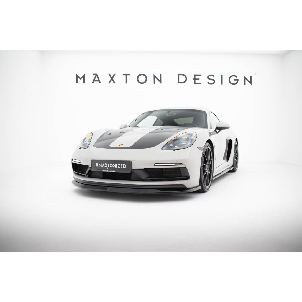Maxton Design spoiler pod přední nárazník v.1 pro Porsche Cayman 982c, černý lesklý plast ABS, 718 GTS