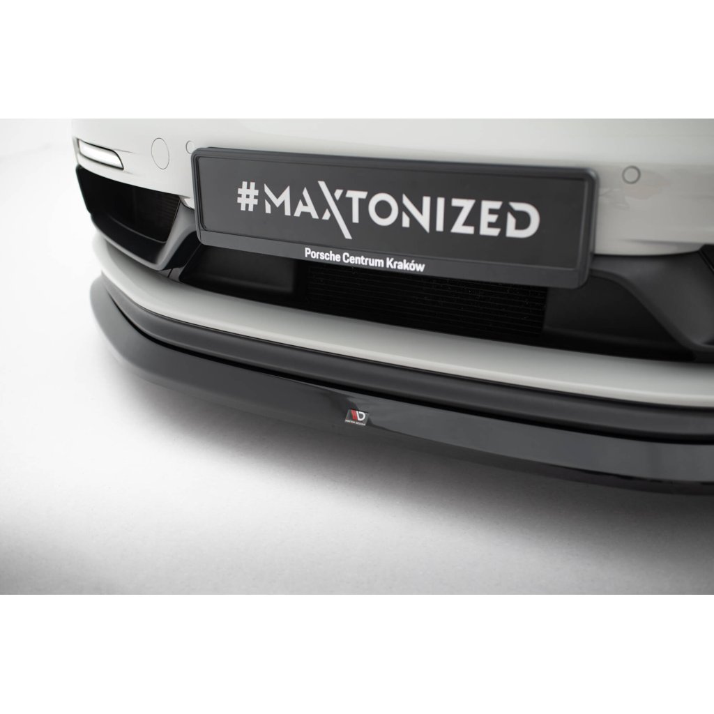Maxton Design spoiler pod přední nárazník v.1 pro Porsche Cayman 982c, černý lesklý plast ABS, 718 GTS