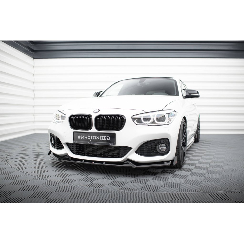 Maxton Design spoiler pod přední nárazník v.5 s křidélky pro BMW řada 1 F20- F21 Facelift, černý lesklý plast ABS, M-Pack/M140i
