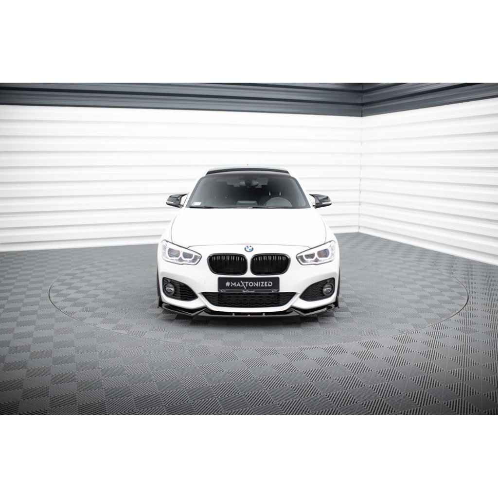 Maxton Design spoiler pod přední nárazník v.5 s křidélky pro BMW řada 1 F20- F21 Facelift, černý lesklý plast ABS, M-Pack/M140i