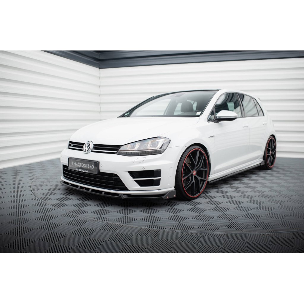 Maxton Design spoiler pod přední nárazník v.5 s křidélky pro Volkswagen Golf R Mk7, černý lesklý plast ABS