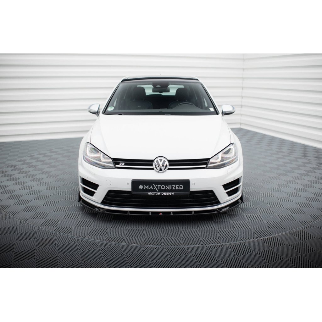 Maxton Design spoiler pod přední nárazník v.5 s křidélky pro Volkswagen Golf R Mk7, černý lesklý plast ABS