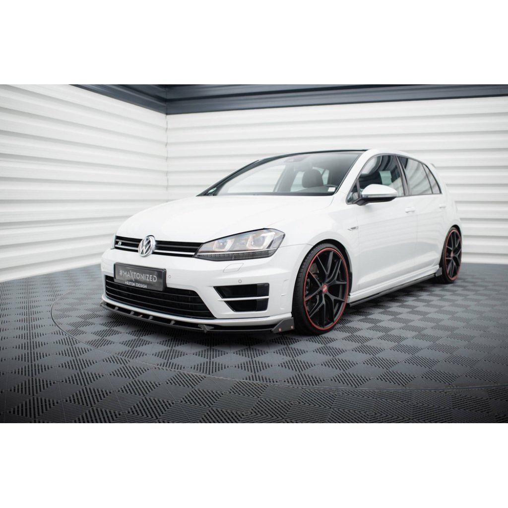 Maxton Design spoiler pod přední nárazník v.5 s křidélky pro Volkswagen Golf R Mk7, černý lesklý plast ABS